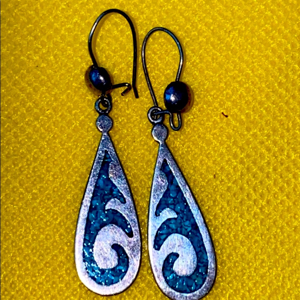 Crushed Turquoise sterling silver dangle earrings